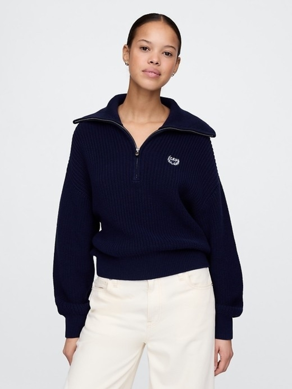 Gap Navy Ribbed Half-Zip Cowl Sweater - Women